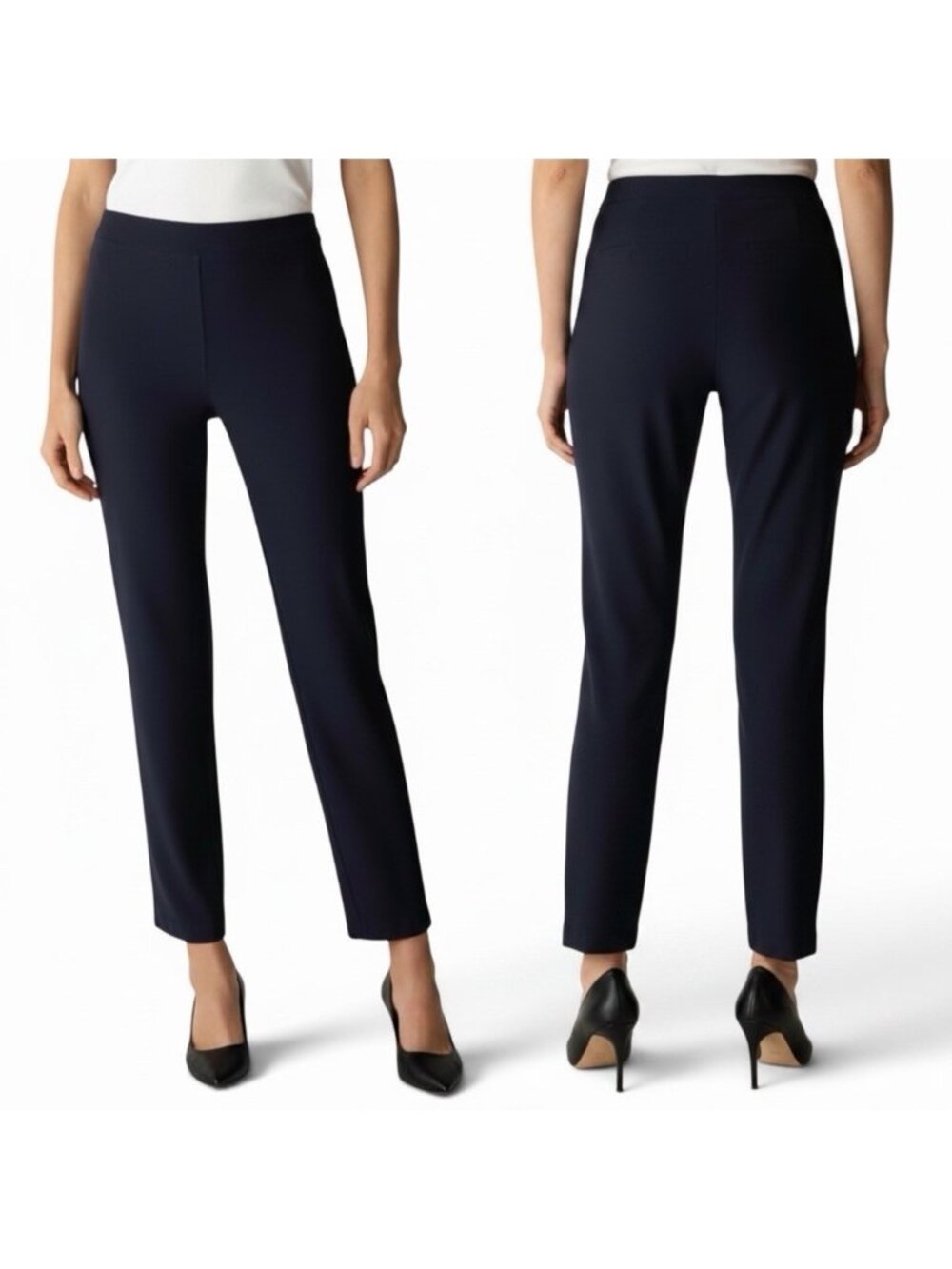 Eileen Fisher Slim Ankle Pants Size XS Washable Stretch Crepe Knit Midnight Blue
